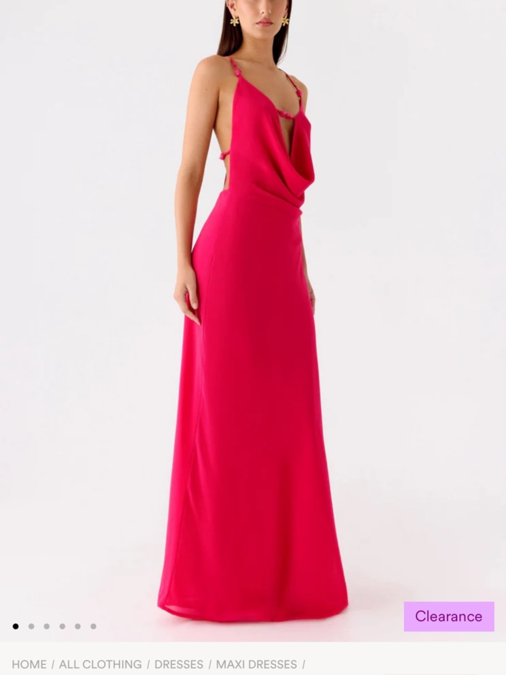 Peppermayo Hot Pink Draped Cowl Maxi Dress